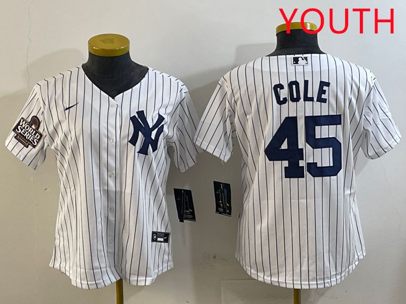 Youth New York Yankees 45 Cole White Stripe Game 2025 Nike MLB Jersey style 3